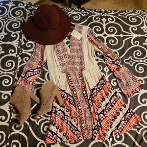 🌸Free People Retro Boho Gauze Cut-Out Dress – XS